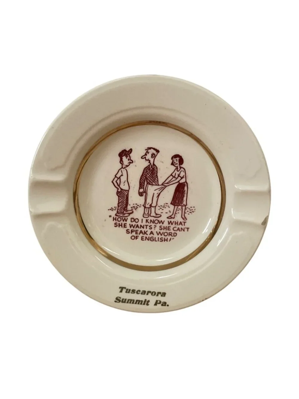 Vtg Tuscarora Summit PA Ashtray Risqué Adult Humor Gold Trim Mid Century MCM